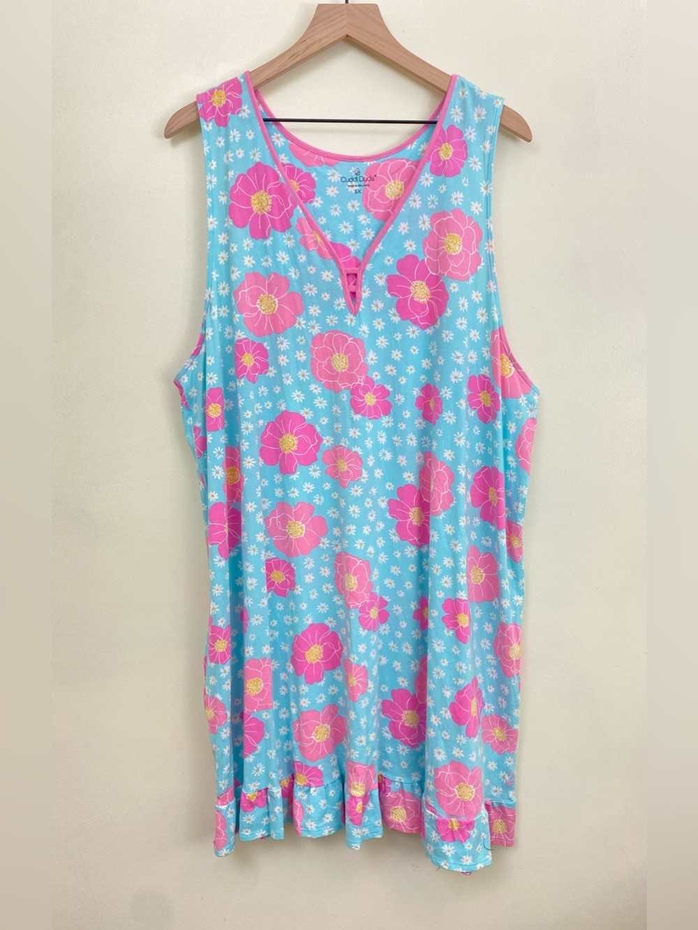 Cuddl Duds Nightgown 3X Plus Blue Pink Floral Ruffle Hem Sleeveless Sleep Dress - Picture 2 of 8